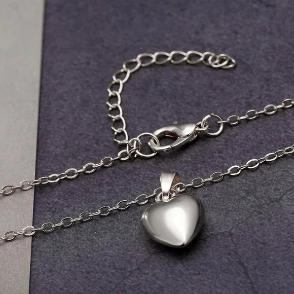 3/$35 Chunky Silver Heart Pendant Necklace & Dangle Hoop Earrings Set Jewelry - Picture 5 of 8